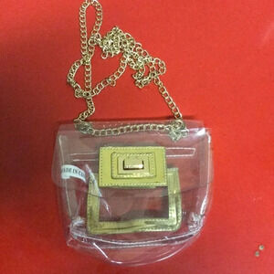 Clear Square Side Bag With Gold Chain. Preowned